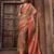 peach & rust jacquard p v silk blend digital floral print zari weaving bollywood saree