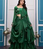 green fendy satin embroidered lehenga set with dupatta