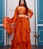 orange fendy satin embroidered lehenga set with dupatta