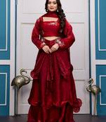 maroon fendy satin embroidered lehenga set with dupatta
