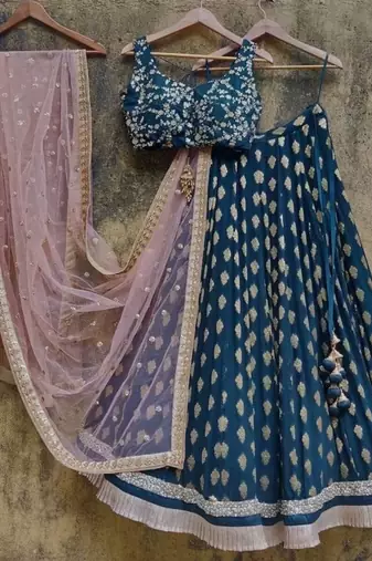 TEALBLUE BANARASI GEORGETTE STUNNING LEHENGA CHOLI WITH DUPATTA