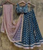 TEALBLUE BANARASI GEORGETTE STUNNING LEHENGA CHOLI WITH DUPATTA