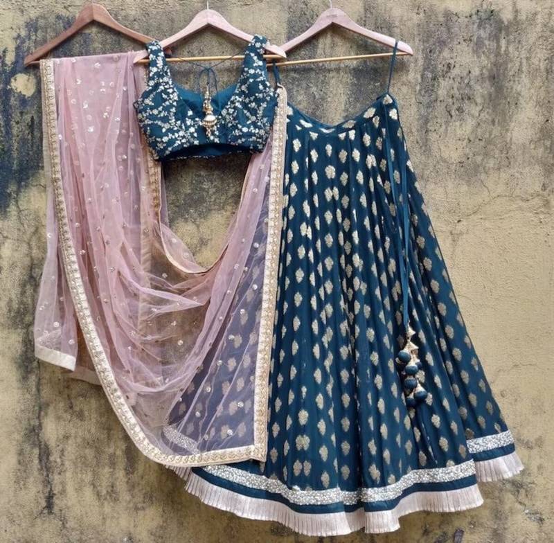 TEALBLUE BANARASI GEORGETTE STUNNING LEHENGA CHOLI WITH DUPATTA