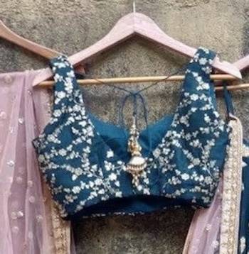 teal blue banarasi georgette gold booti lehenga set 4