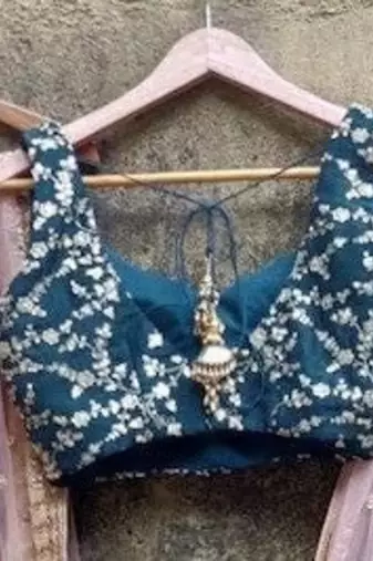 teal blue banarasi georgette gold booti lehenga set