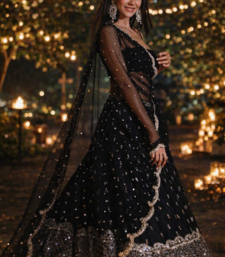 black sequins georgette lehenga with satin blouse & dupatta