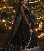 black sequins georgette lehenga with satin blouse & dupatta