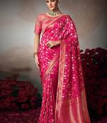 magenta chiniya silk blend saree heavy designer embroidered blouse