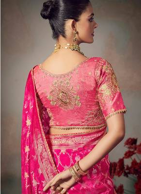 magenta chiniya silk blend saree heavy designer embroidered blouse 3