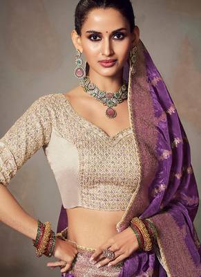 purplw chiniya silk blend saree heavy designer embroidered blouse 2
