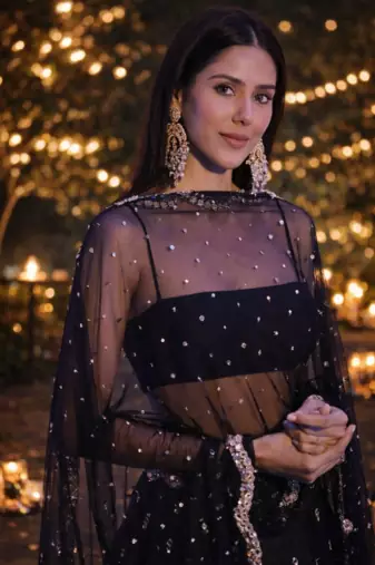 black sequins georgette lehenga with satin blouse & dupatta