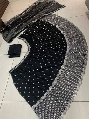 black sequins georgette lehenga with satin blouse & dupatta 5