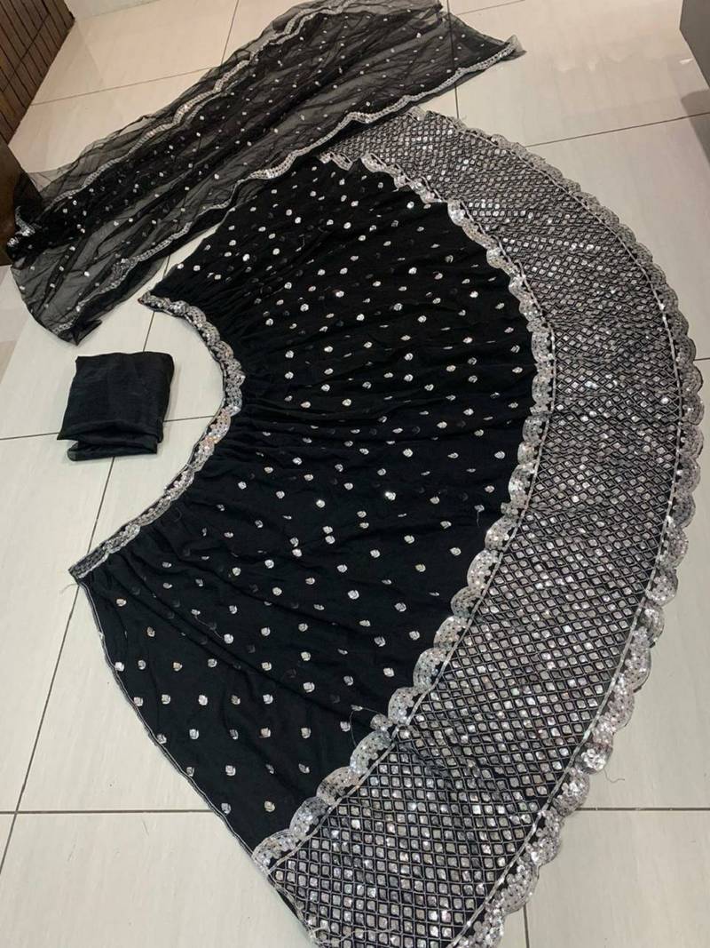 black sequins georgette lehenga with satin blouse & dupatta