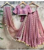 PEACH BANARASI GEORGETTE STUNNING LEHENGA CHOLI WITH DUPATTA