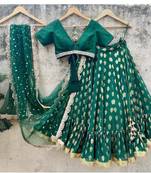 DARKGREEN BANARASI GEORGETTE STUNNING LEHENGA CHOLI WITH DUPATTA