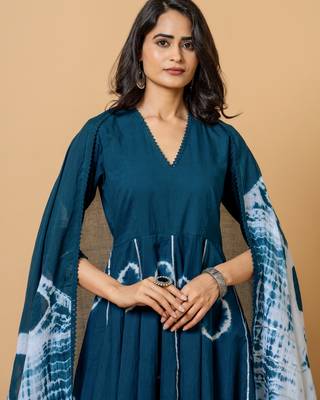 navy blue cotton suit set with tie & dye designs 3