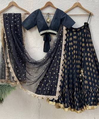 black banarasi georgette lehenga choli with gold motifs 1