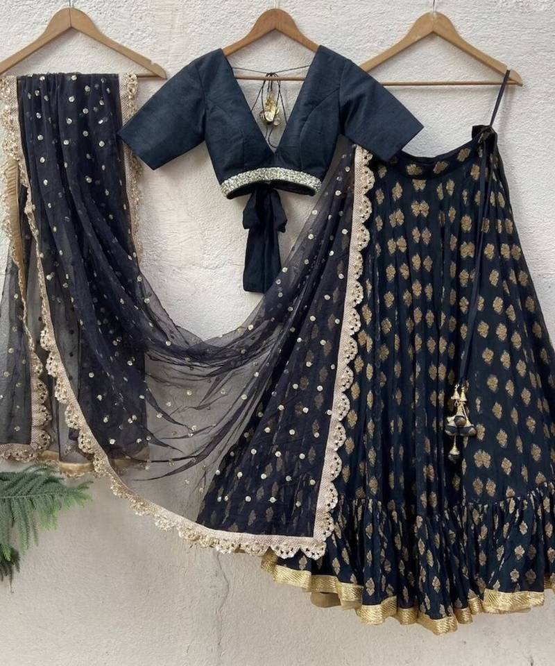 BLACK BANARASI GEORGETTE STUNNING LEHENGA CHOLI WITH DUPATTA