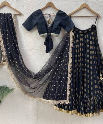 black banarasi georgette lehenga choli with gold motifs 2