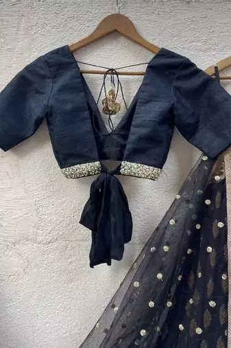 black banarasi georgette lehenga choli with gold motifs