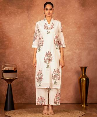 off white cotton hand block print suit set 2