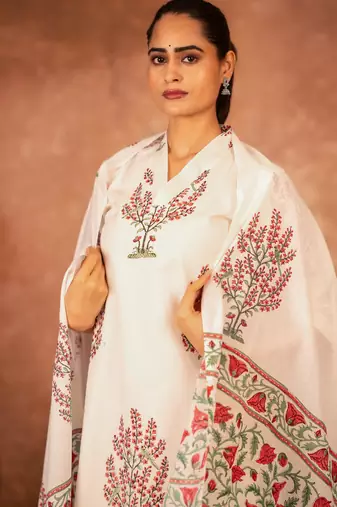 off white cotton hand block print suit set