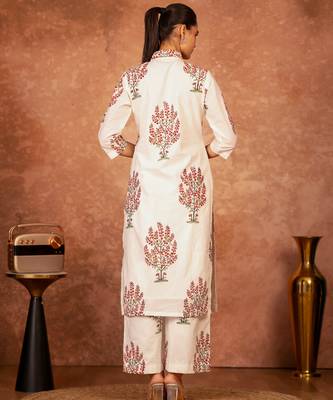 off white cotton hand block print suit set 4