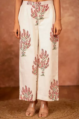 off white cotton hand block print suit set