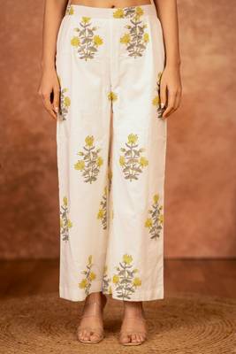 off white cotton yellow hand block print salwar kameez  5