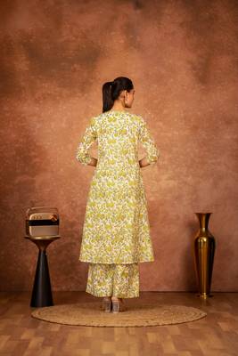 yellow hand block printed cotton salwar kameez 4
