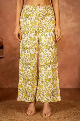 yellow hand block printed cotton salwar kameez