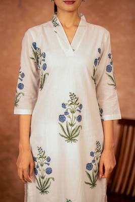 off white blue hand block printed cotton salwar kameez 3