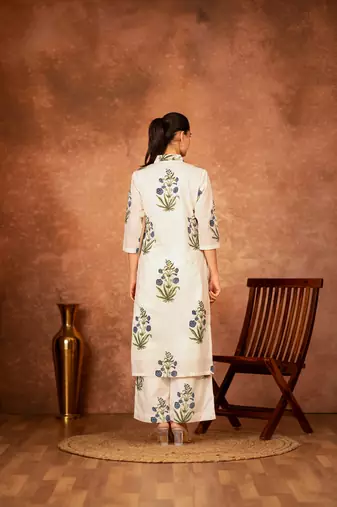 off white blue hand block printed cotton salwar kameez