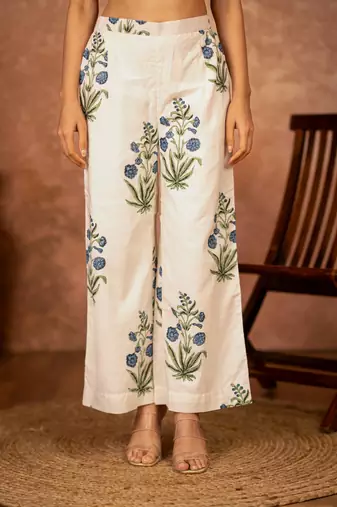 off white blue hand block printed cotton salwar kameez