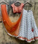 ORANGE BANARASI GEORGETTE STUNNING LEHENGA CHOLI WITH DUPATTA