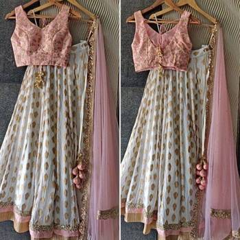 pink banarasi georgette lehenga choli with gold motifs 1