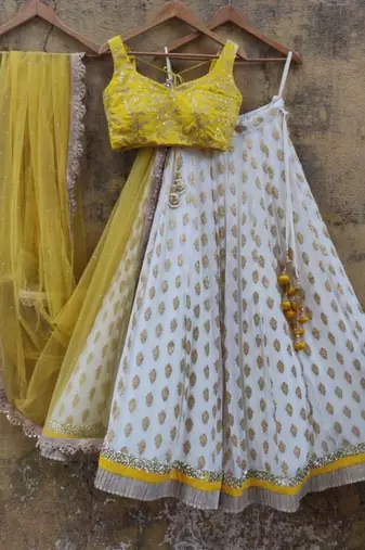 YELLOW BANARASI GEORGETTE STUNNING LEHENGA CHOLI WITH DUPATTA