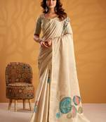 Cream pure tussar silk with  kasheeda work and beautiful designer blouse