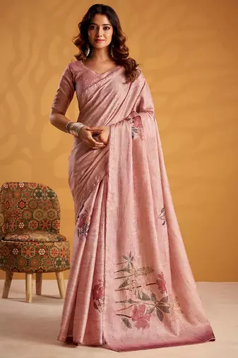 Pink pure tussar silk with  kasheeda work and beautiful designer blouse