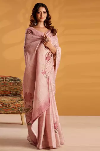 Pink pure tussar silk with  kasheeda work and beautiful designer blouse