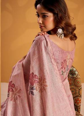 Pink pure tussar silk with  kasheeda work and beautiful designer blouse 3