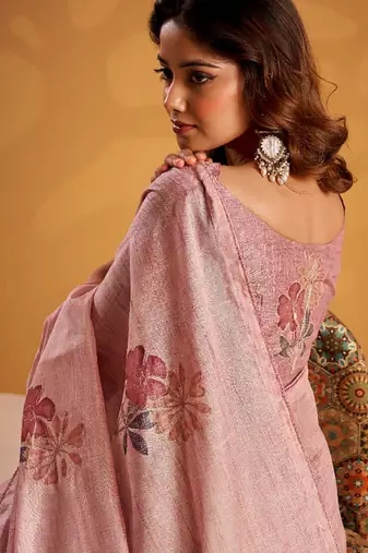 Pink pure tussar silk with  kasheeda work and beautiful designer blouse