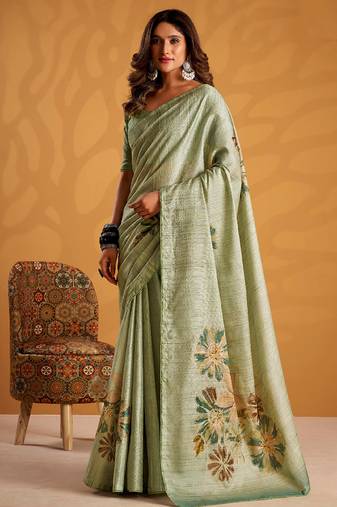 Sea green pure tussar silk with  kasheeda work and beautiful designer blouse
