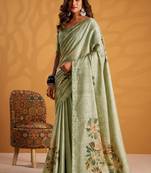 Sea green pure tussar silk with  kasheeda work and beautiful designer blouse