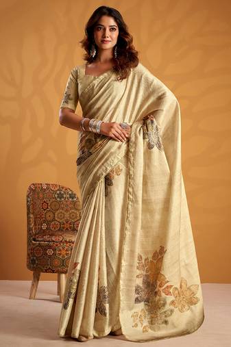 Cream pure tussar silk with  kasheeda work and beautiful designer blouse