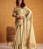 Cream pure tussar silk with  kasheeda work and beautiful designer blouse