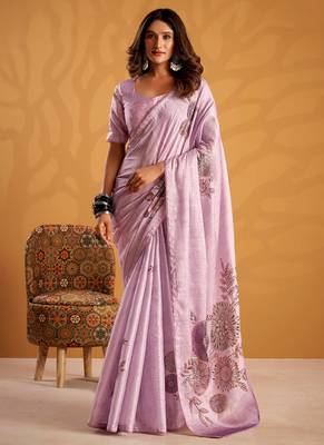 Lavender pure tussar silk with  kasheeda work and beautiful designer blouse 1