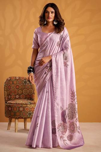Lavender pure tussar silk with  kasheeda work and beautiful designer blouse