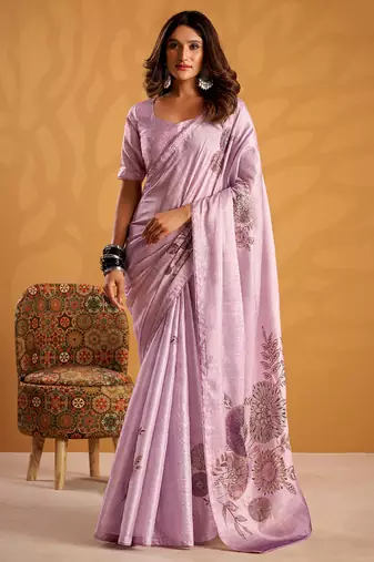 Lavender pure tussar silk with  kasheeda work and beautiful designer blouse