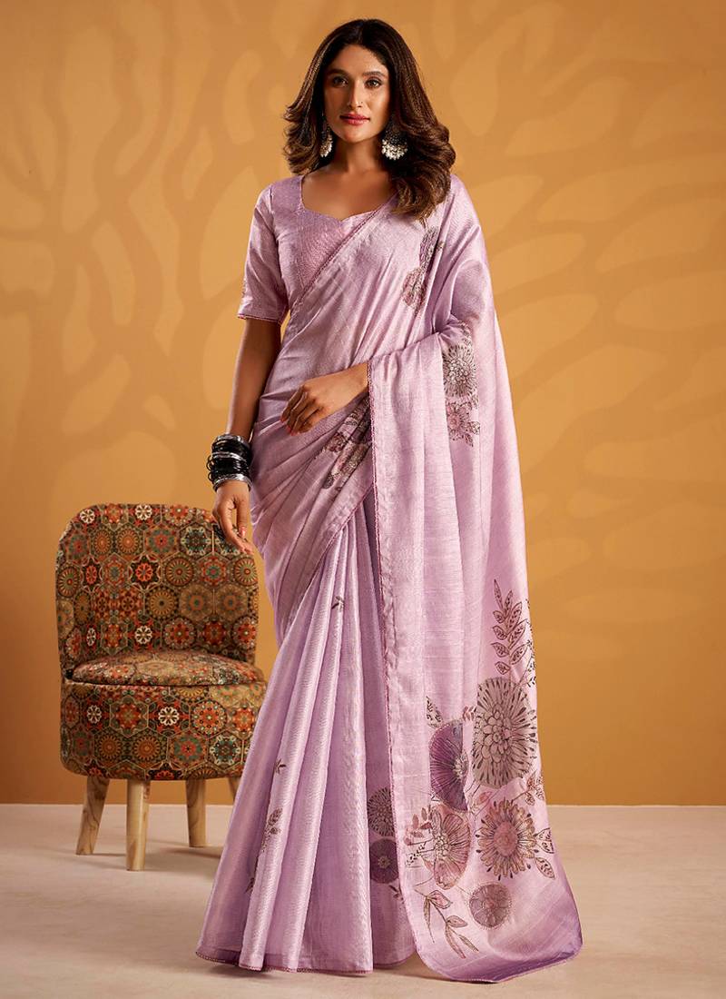 Lavender pure tussar silk with  kasheeda work and beautiful designer blouse